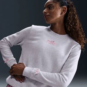 Nike Light Gray Sweatshirt with Pink Logo